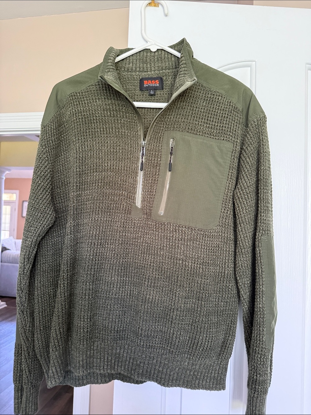 Bass Outdoor Men's Olive Zip-Front Knit Pullover